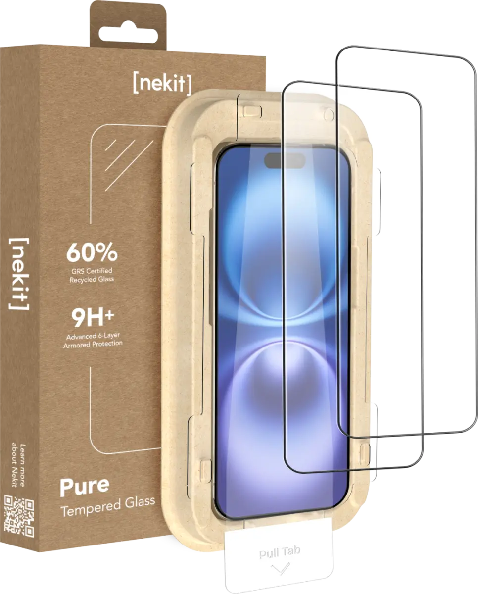 NEKIT Pure Apple iPhone 16 / 15 Tempered GRS Glass Installatiebox (2-Pack) afbeelding 1