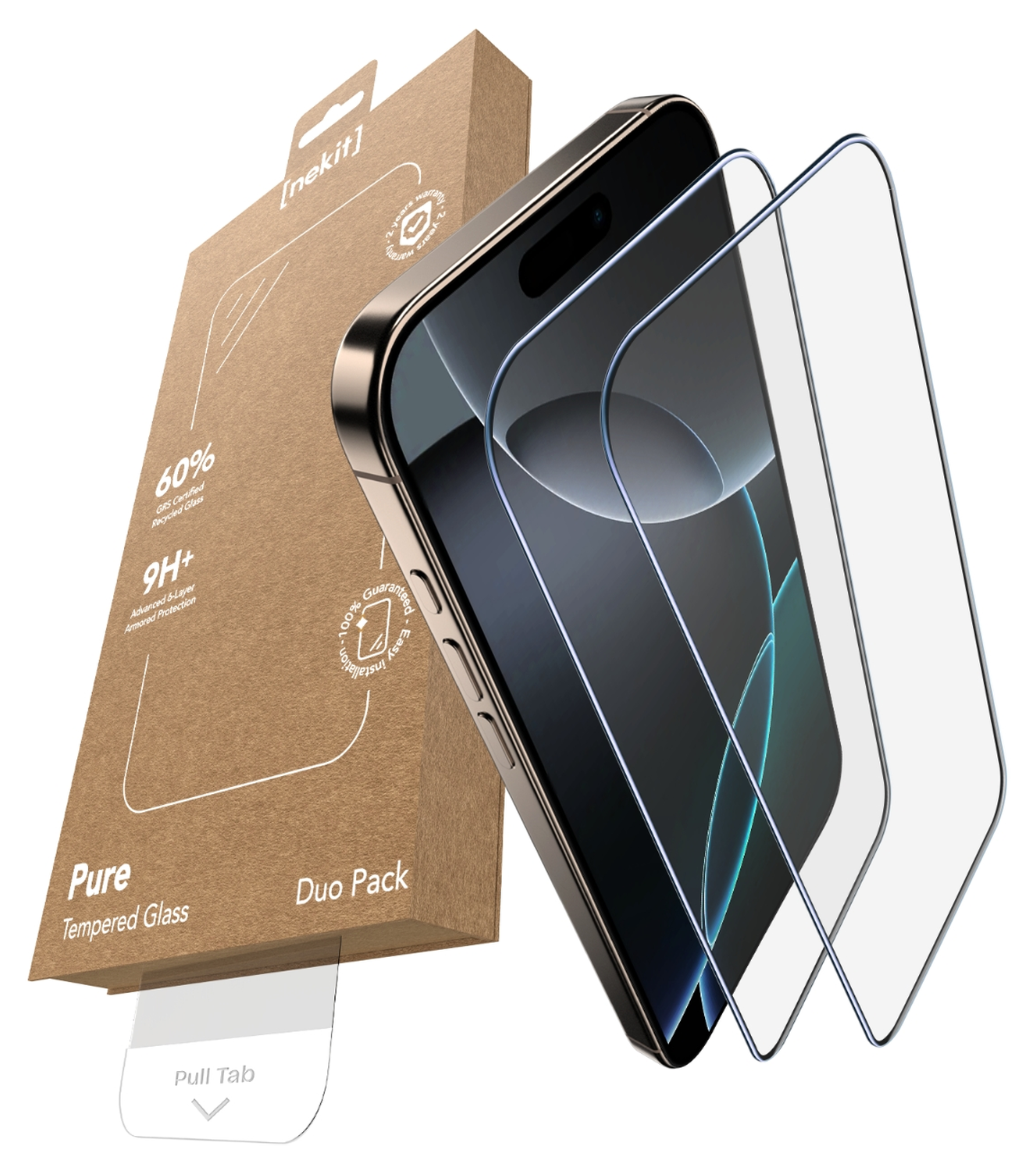 NEKIT Pure Apple iPhone 16 Pro Tempered GRS Glass Installatiebox (2-Pack) afbeelding 2