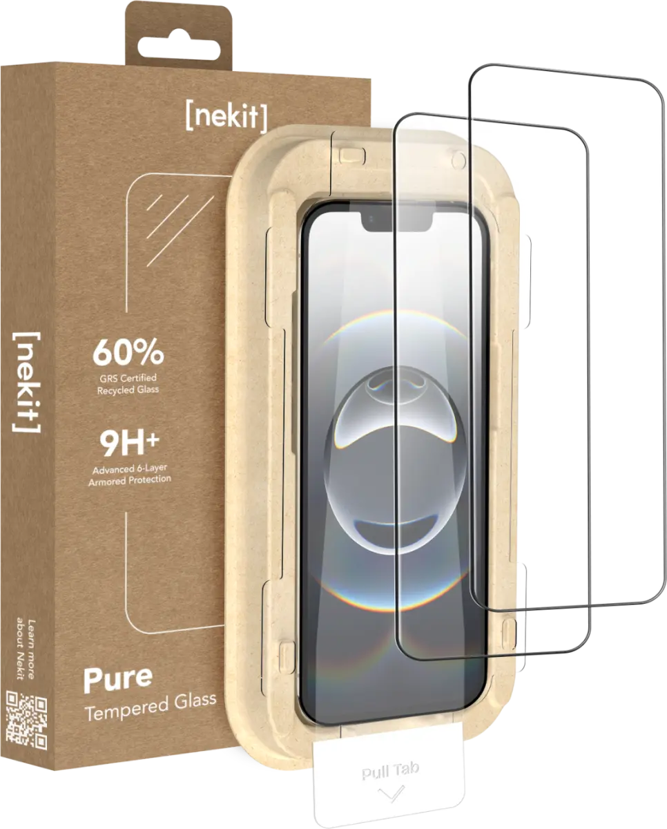 NEKIT Pure iPhone 16e/14/13/13 Pro Tempered GRS Glass Installatiebox (2-Pack) afbeelding 1