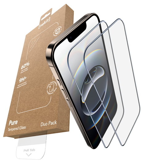 NEKIT Pure iPhone 16e/14/13/13 Pro Tempered GRS Glass Installatiebox (2-Pack) afbeelding 2