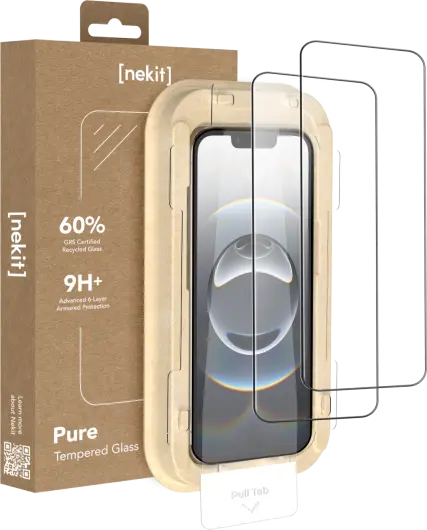 NEKIT Pure iPhone 16e/14/13/13 Pro Tempered GRS Glass Installatiebox (2-Pack) afbeelding 1