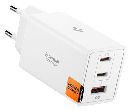 Spigen Essential EE673EU 67W GaN Snellader USB-A/USB-C met Power Delivery Wit afbeelding 1