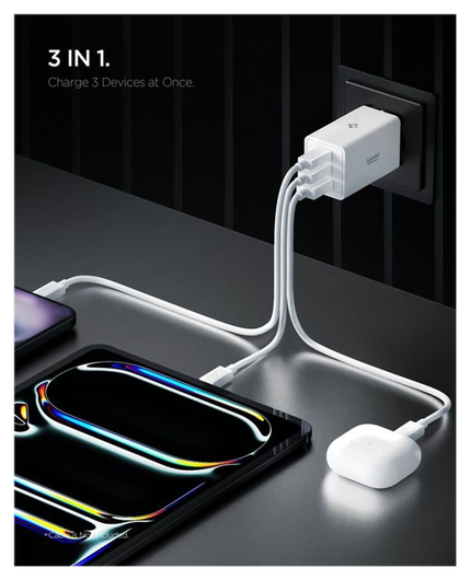 Spigen Essential EE673EU 67W GaN Snellader USB-A/USB-C met Power Delivery Wit afbeelding 3