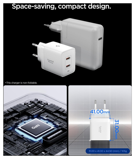 Spigen Essential EE472EU 47W GaN USB-C Snellader Power Delivery Adapter Wit afbeelding 5