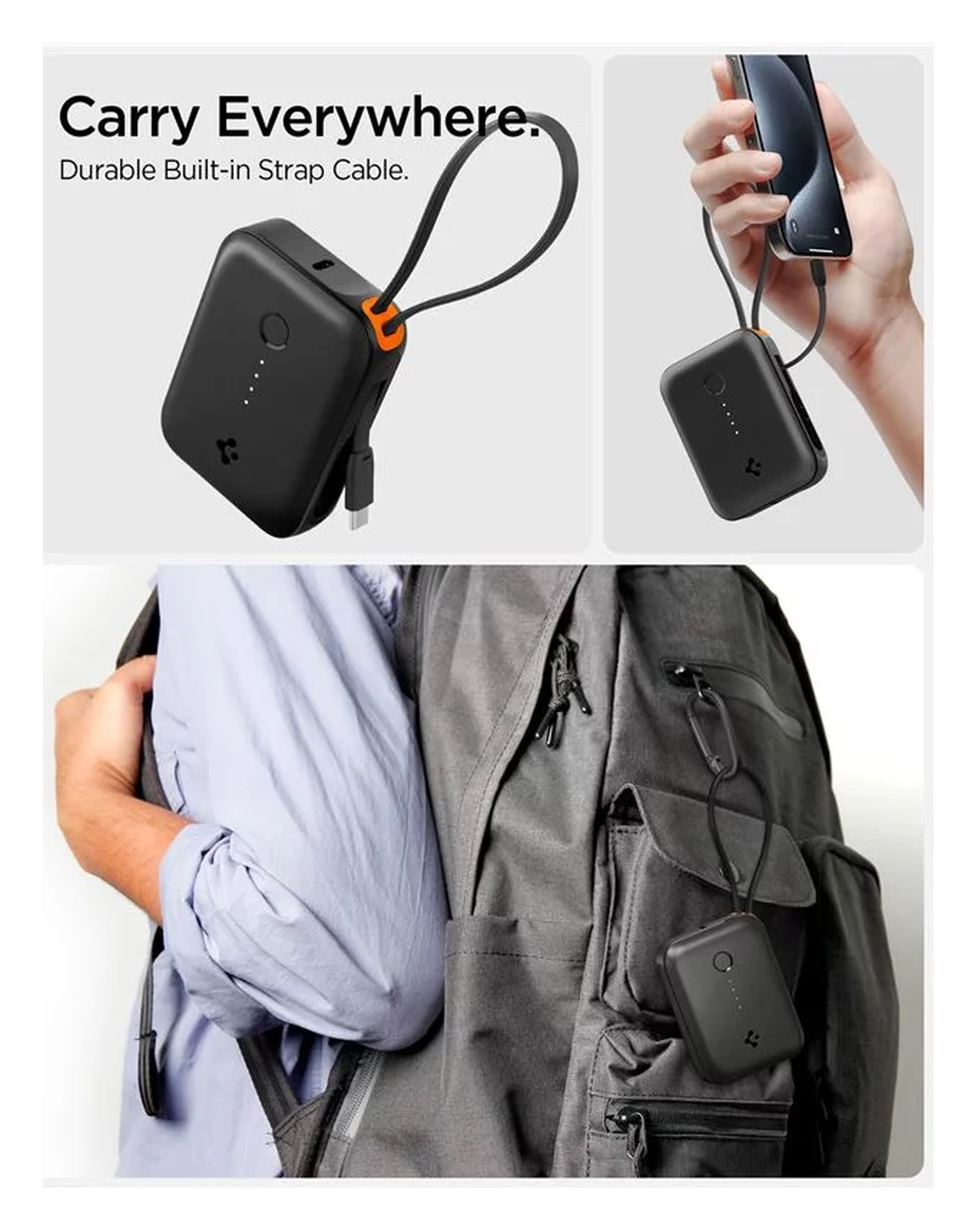 Spigen 10.000 mAh Powerbank Reisformaat Ingebouwde USB-C Kabel 30W Zwart afbeelding 4