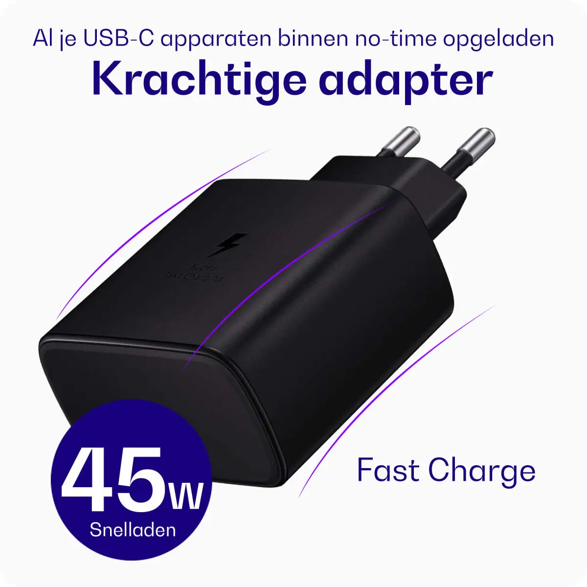 Originele Samsung 45W Power Adapter met 60W Buddi Flex USB-C Kabel 2M Zwart afbeelding 3