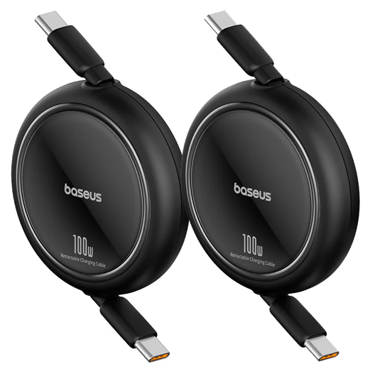Baseus Free2Pull Oprolbare USB-C Kabel 100W Power Delivery 2M Zwart (2-Pack) afbeelding 1