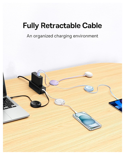 Baseus Free2Pull Oprolbare USB-C Kabel 100W Power Delivery 2M Zwart (2-Pack) afbeelding 6
