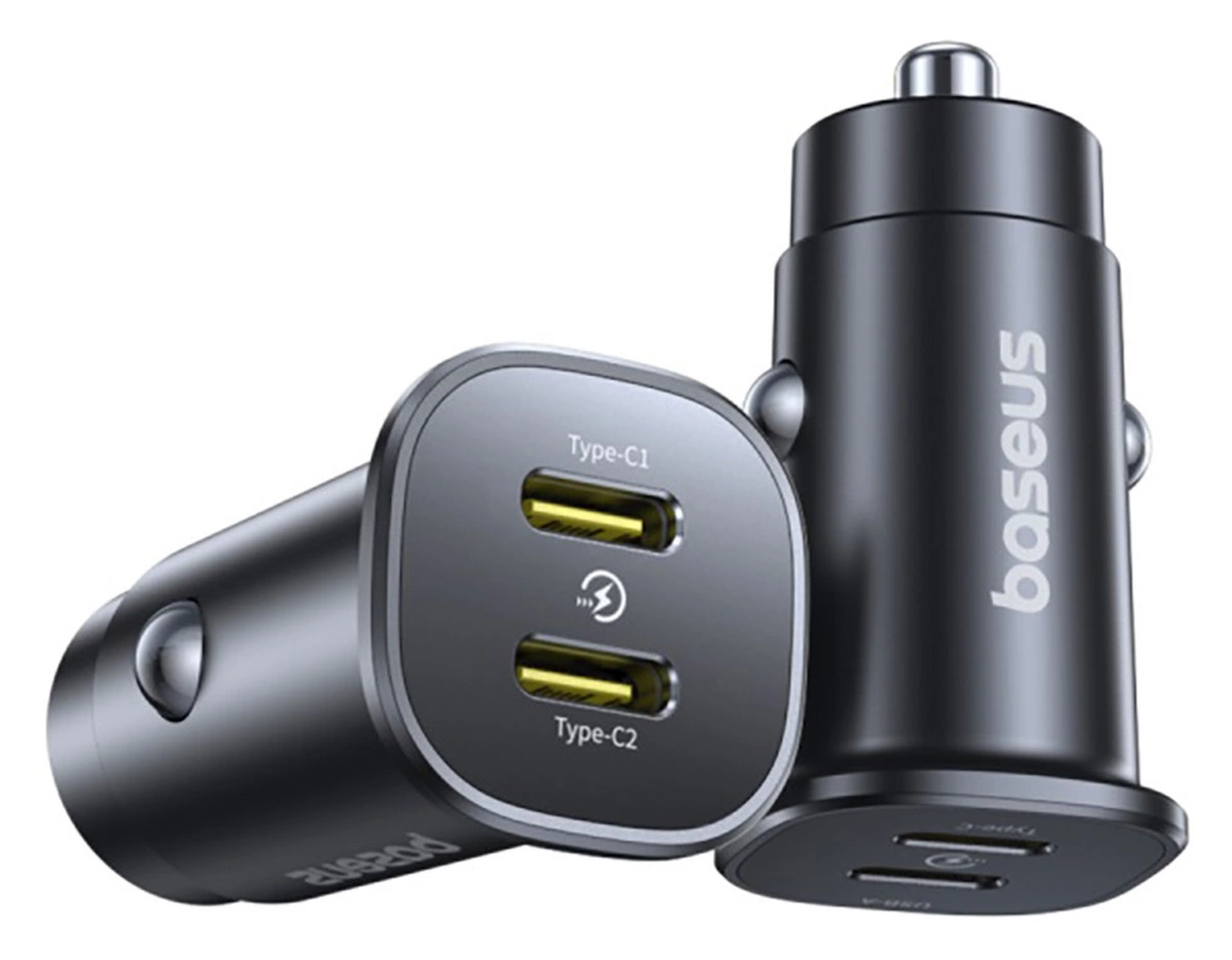 Baseus GoTrip 30W PD Autolader Duo USB-C Poort met Snelladen Zwart afbeelding 1