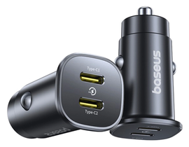 Baseus GoTrip 30W PD Autolader Duo USB-C Poort met Snelladen Zwart