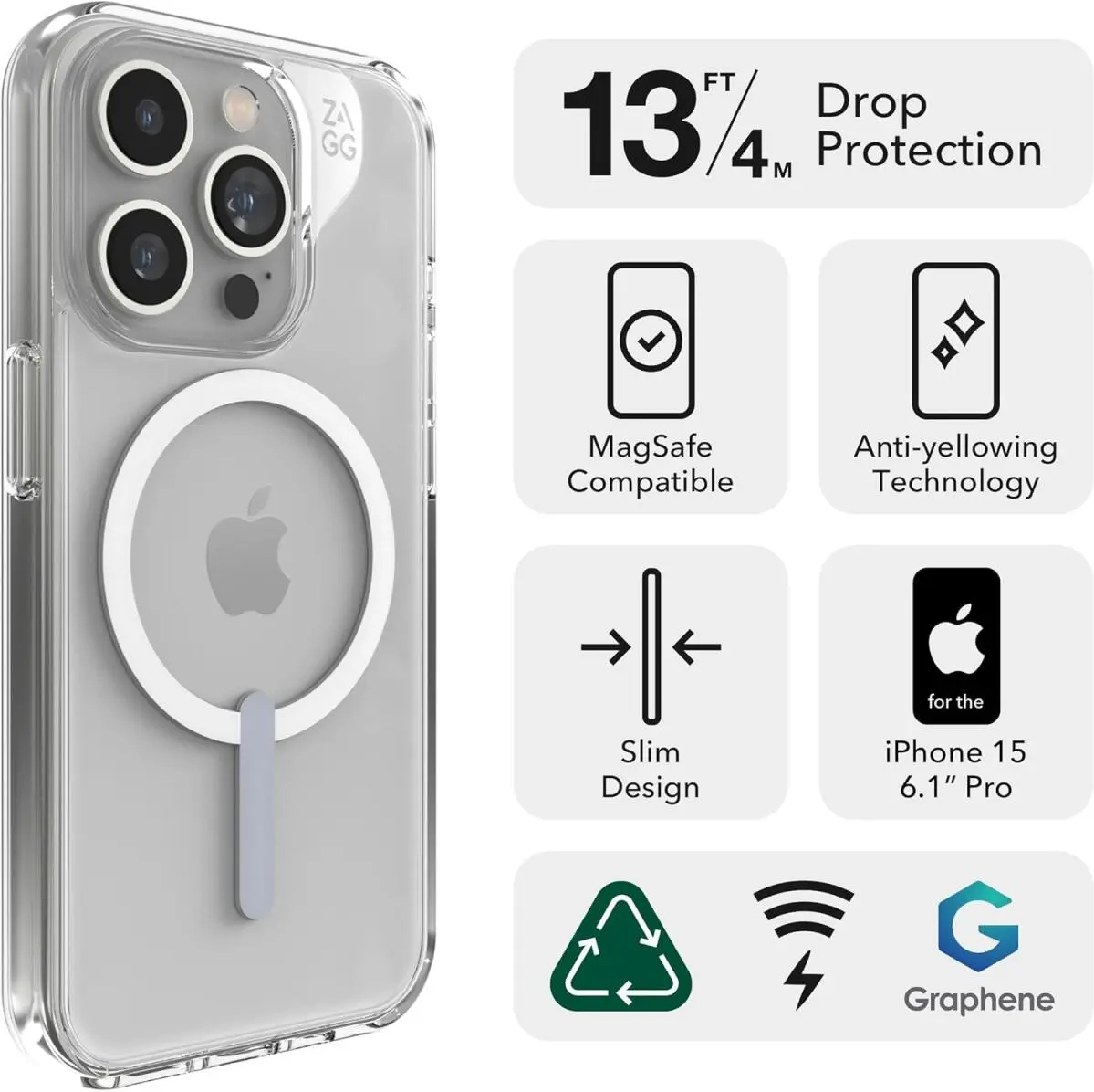 ZAGG Crystal Palace Snap iPhone 15 Pro Hoesje MagSafe Back Cover Transparant afbeelding 3