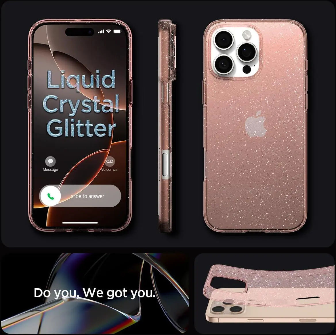 Spigen Liquid Crystal Apple iPhone 16 Pro Hoesje Back Cover Roze Glitter afbeelding 4