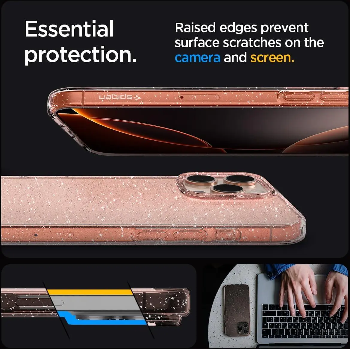 Spigen Liquid Crystal Apple iPhone 16 Pro Hoesje Back Cover Roze Glitter afbeelding 6