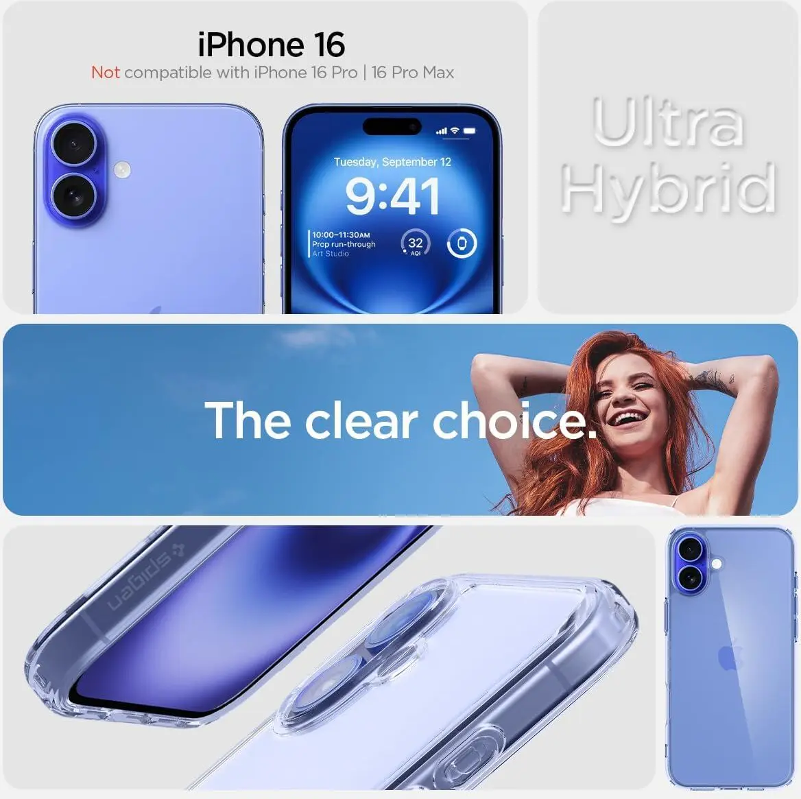 Spigen Ultra Hybrid Apple iPhone 16 Hoesje Back Cover Transparant Blauw afbeelding 4