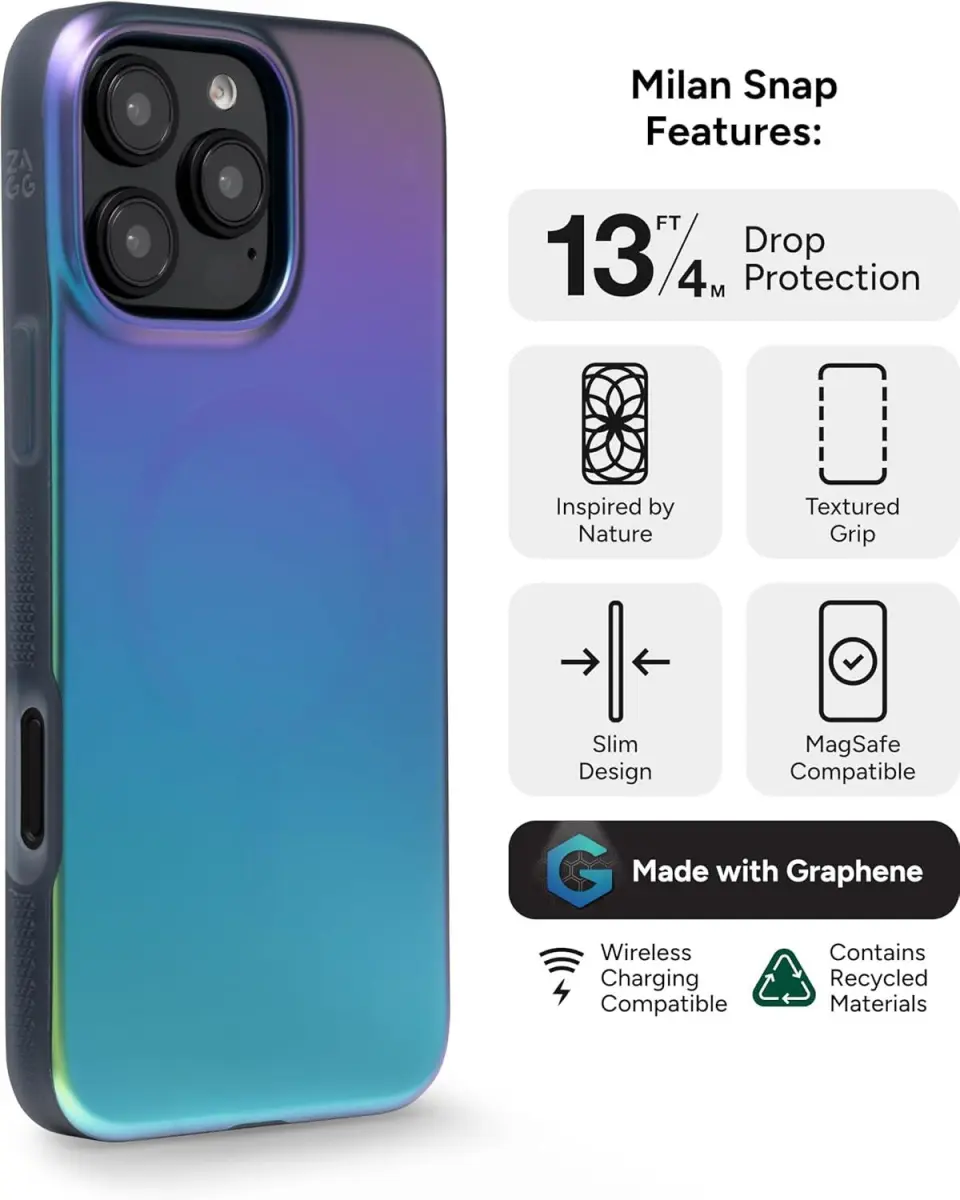 ZAGG Milan Snap iPhone 16 Pro Max Hoesje MagSafe Back Cover Groen Paars afbeelding 2