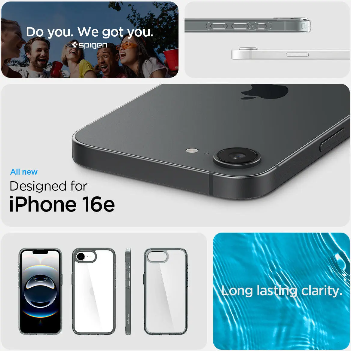 Spigen Ultra Hybrid Apple iPhone 16e Hoesje Back Cover Grijs Transparant afbeelding 3