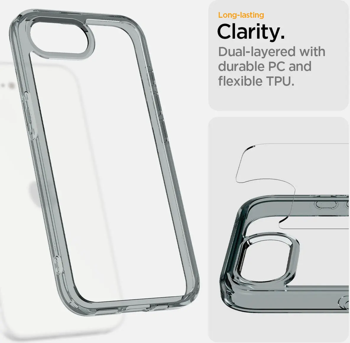 Spigen Ultra Hybrid Apple iPhone 16e Hoesje Back Cover Grijs Transparant afbeelding 5