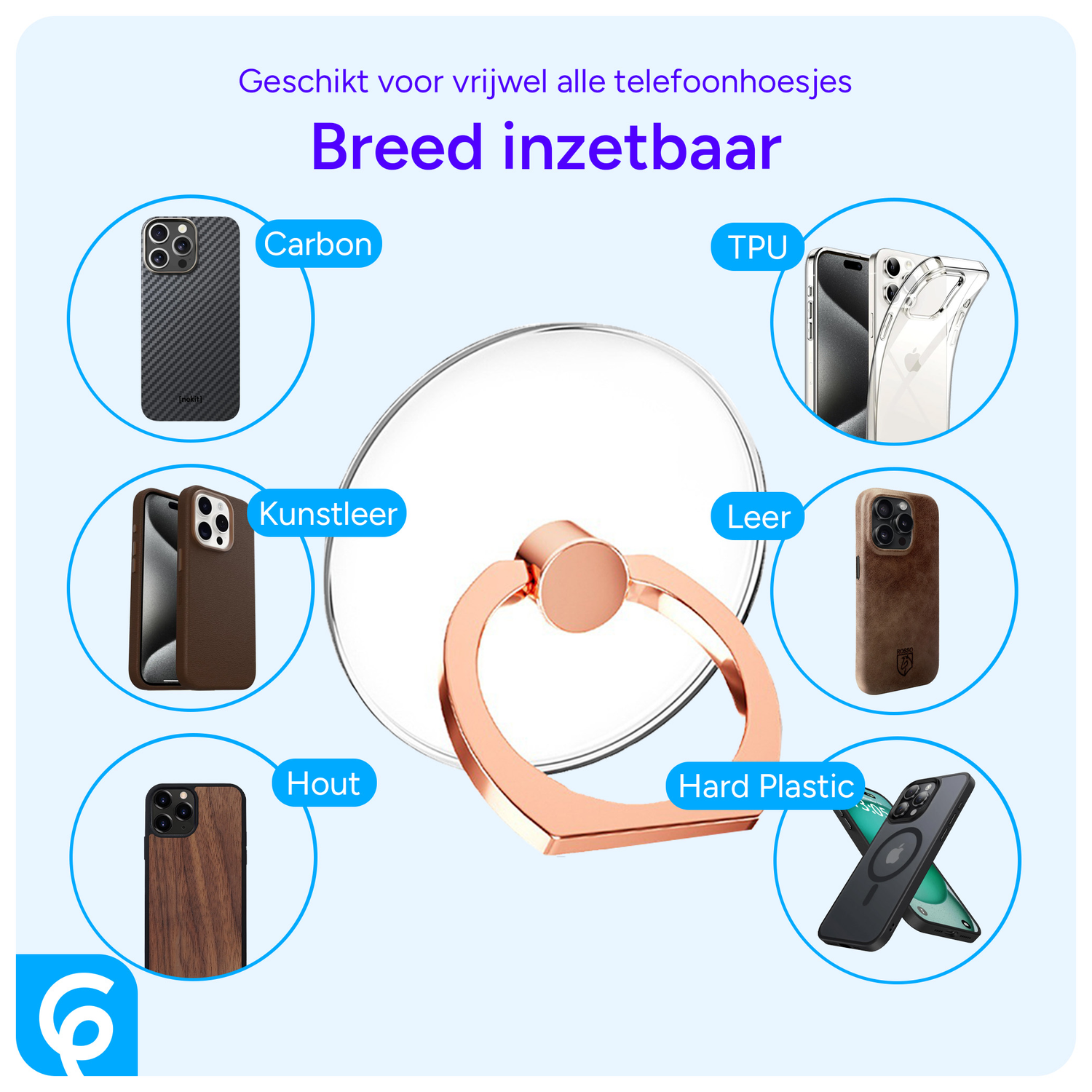 Universele Telefoon Ring Houder 360° Draaibaar Achterkant Telefoon Roze Goud afbeelding 2
