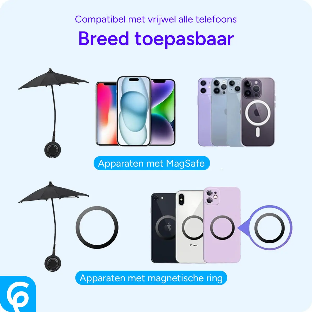Magnetische MagSafe Flexibele Telefoon Paraplu Zwart afbeelding 6