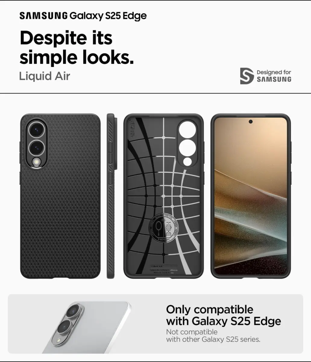 Spigen Liquid Air Samsung Galaxy S25 Edge Hoesje Back Cover Matte Zwart afbeelding 10