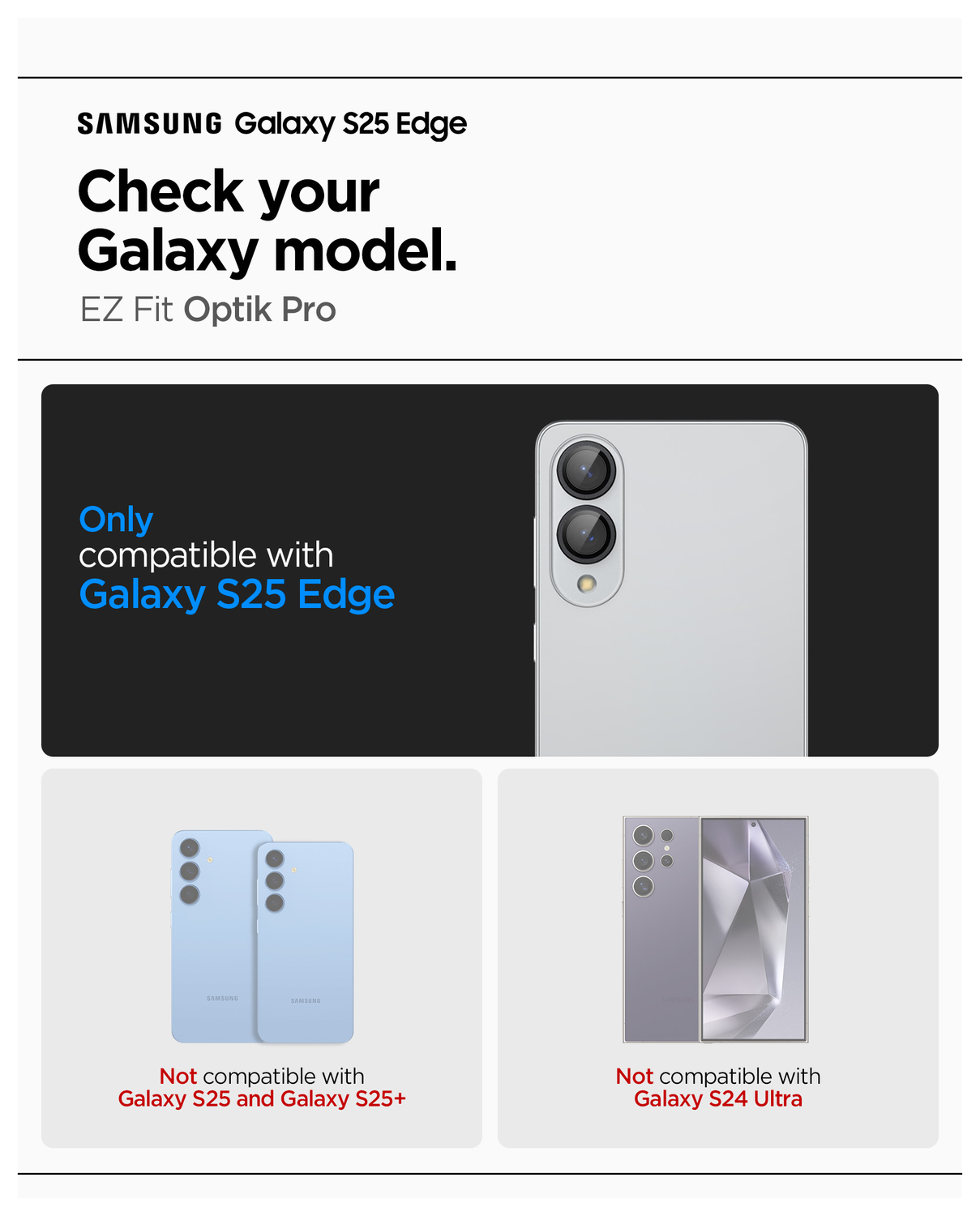 Spigen Optik Pro HD Samsung Galaxy S25 Edge Camera Lens Protector Zwart 2-Pack afbeelding 3