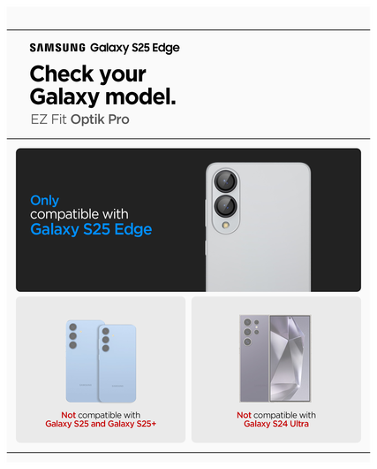 Spigen Optik Pro HD Samsung Galaxy S25 Edge Camera Lens Protector Zwart 2-Pack afbeelding 3