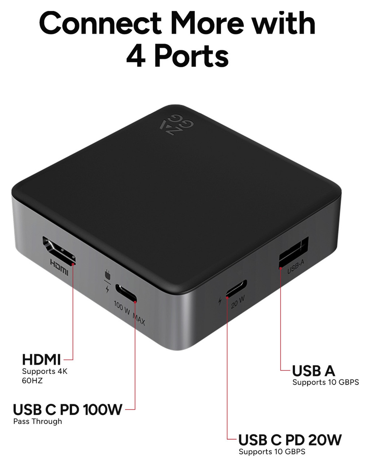ZAGG 4-Ports USB-C Hub met 15W Draadloos Opladen/100W USB-C PD/4K HDMI/USB-A afbeelding 3