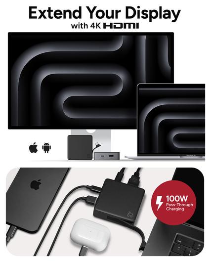 ZAGG 4-Ports USB-C Hub met 15W Draadloos Opladen/100W USB-C PD/4K HDMI/USB-A afbeelding 5