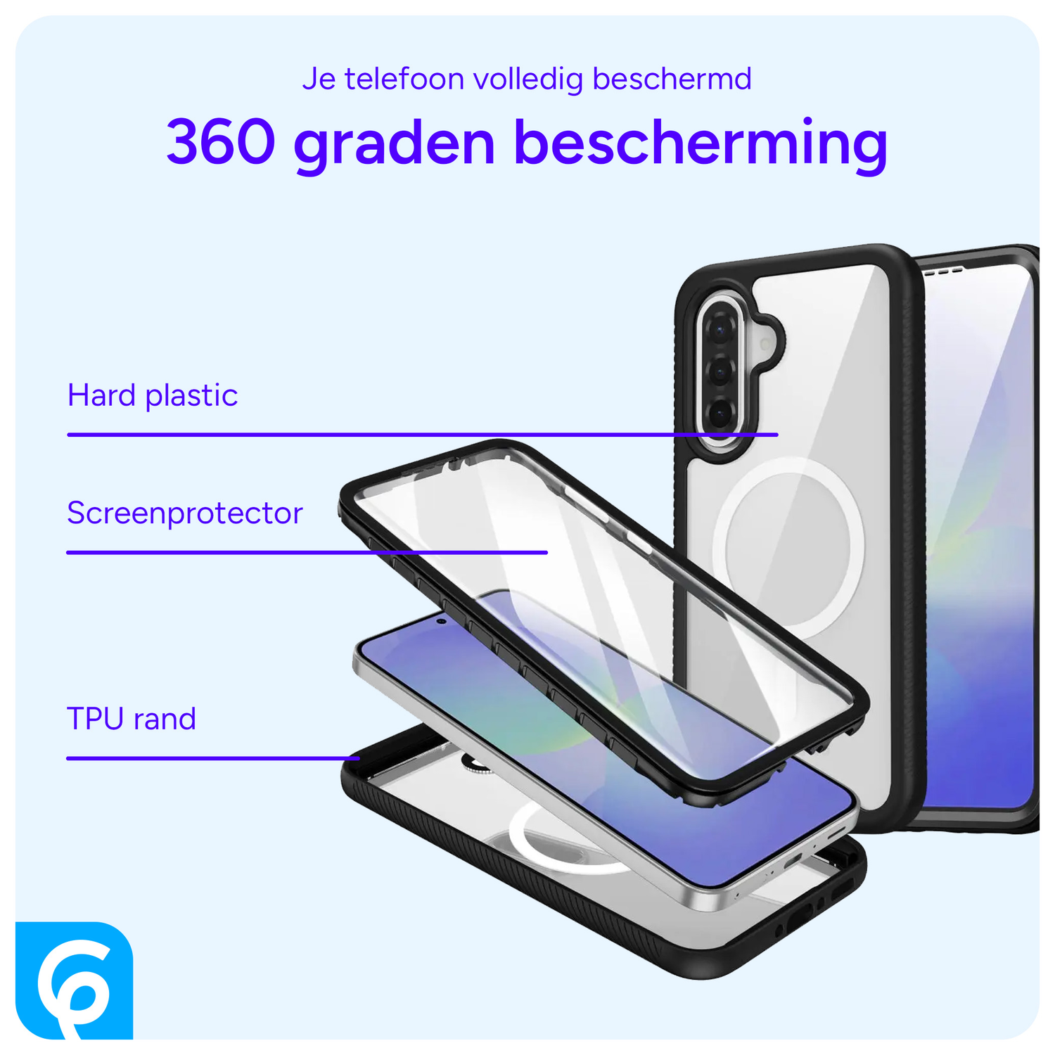 Samsung Galaxy A56 Hoesje Full Protect 360° Cover met MagSafe / Qi2 Zwart afbeelding 3