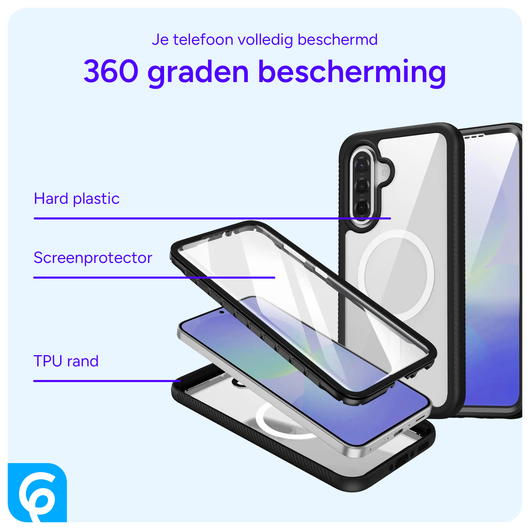 Samsung Galaxy A56 Hoesje Full Protect 360° Cover met MagSafe / Qi2 Zwart afbeelding 3
