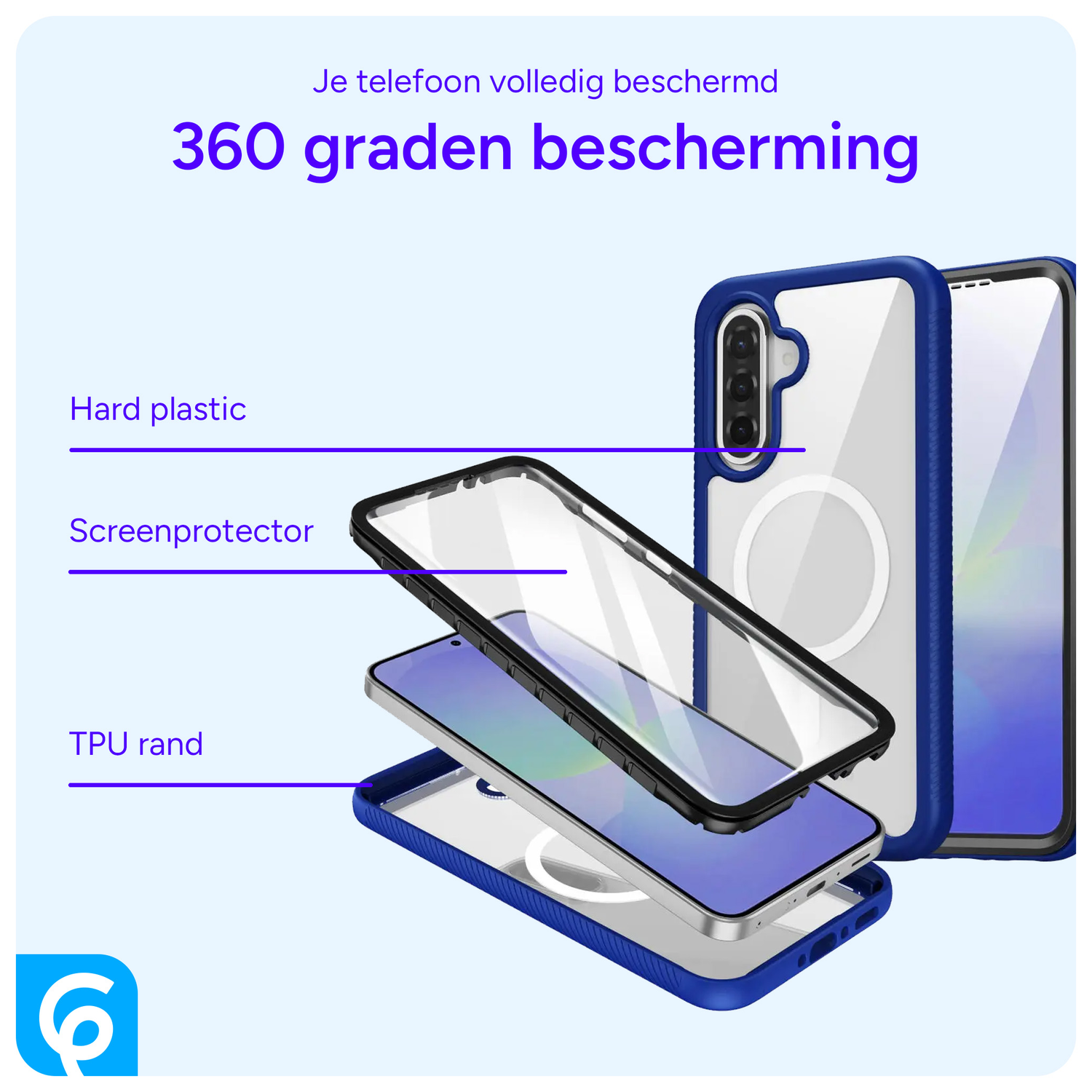 Samsung Galaxy A56 Hoesje Full Protect 360° Cover met MagSafe / Qi2 Blauw afbeelding 5