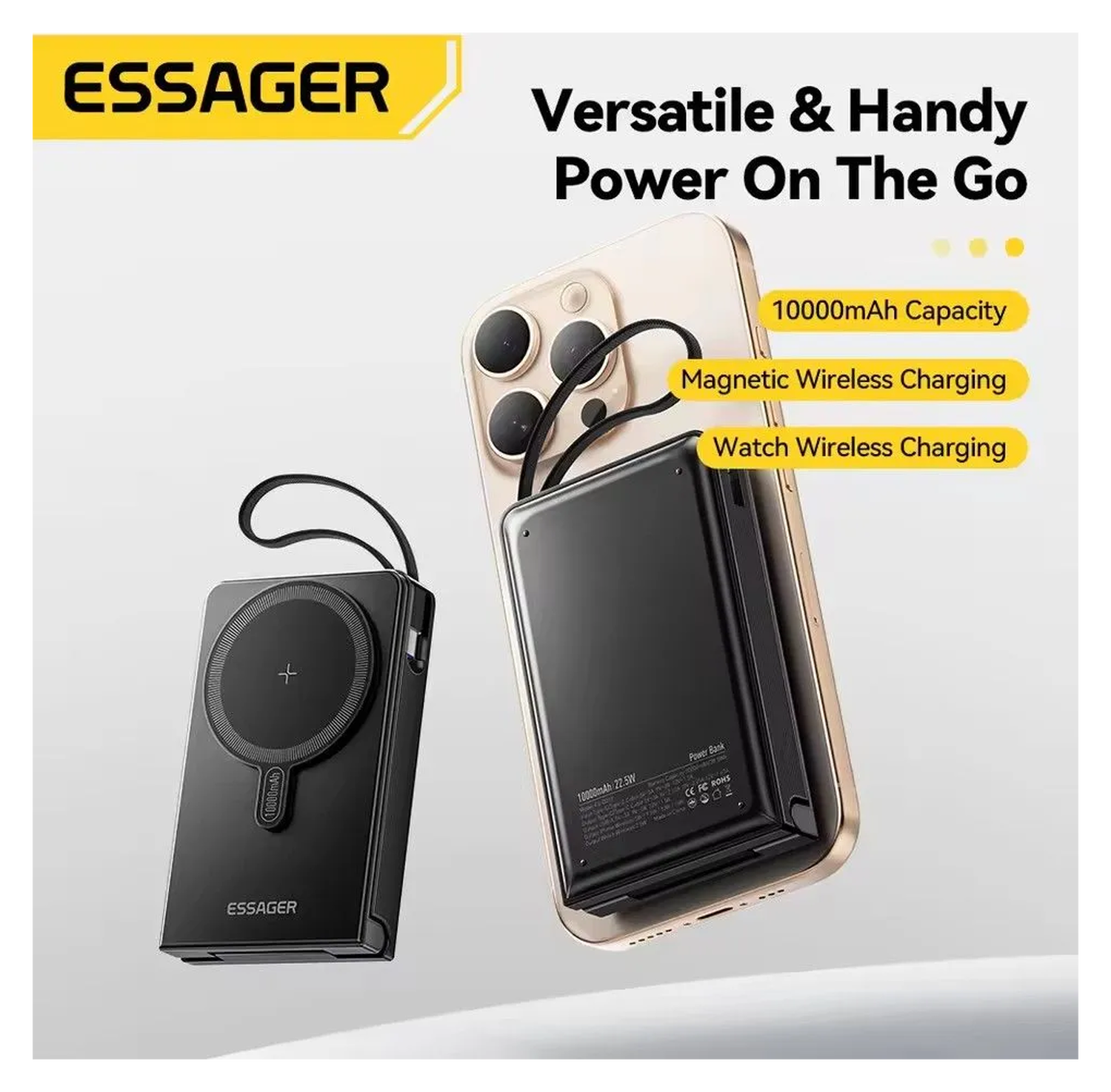 Essager 10.000 mAh MagSafe Powerbank 22.5W met USB-C Kabel en Apple Watch Lader afbeelding 3