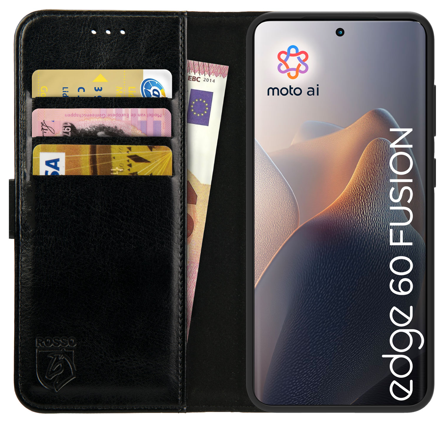 Rosso Element Motorola Edge 60 Fusion Hoesje Book Case Wallet Zwart afbeelding 1