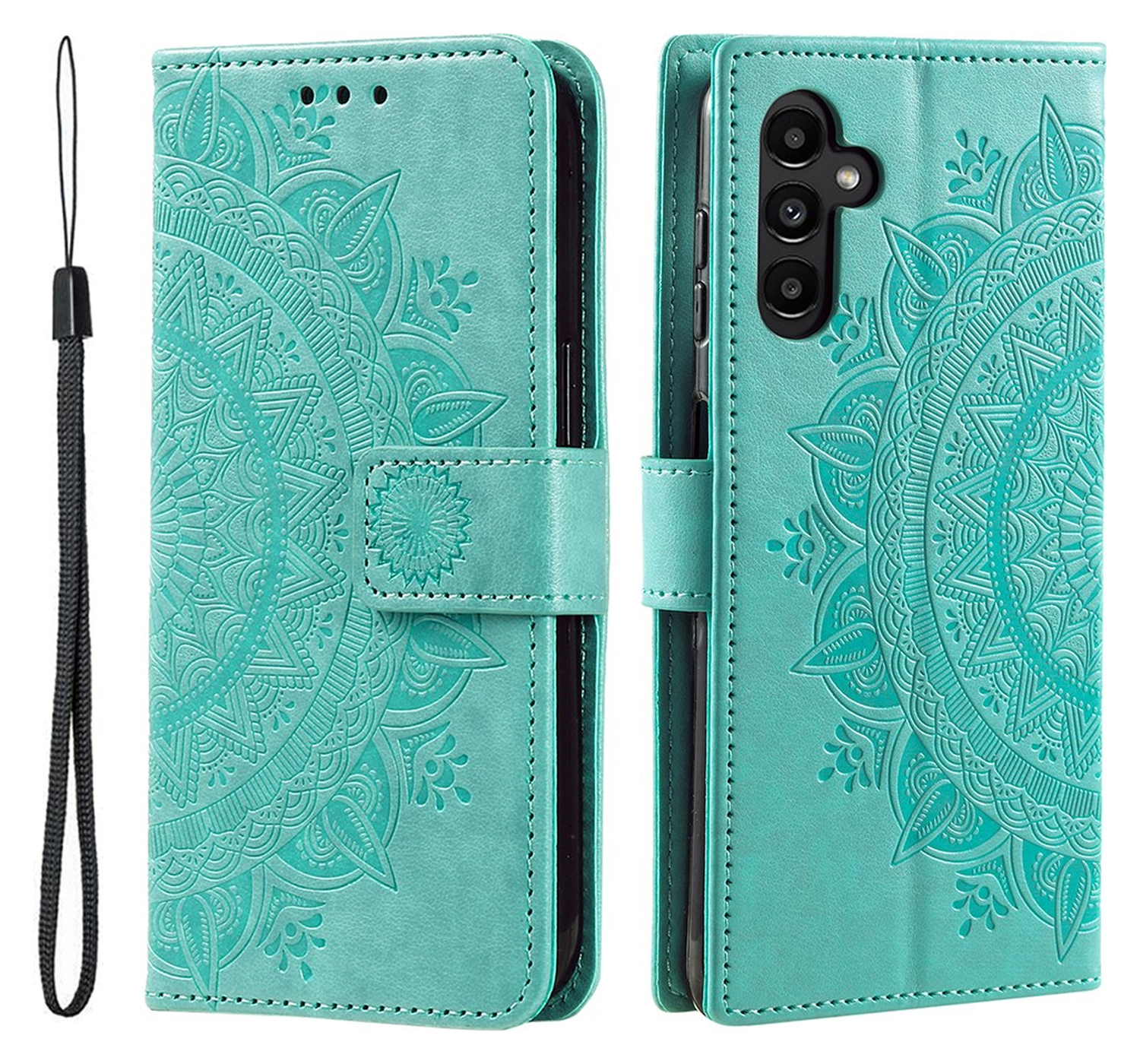 Samsung Galaxy A36 Hoesje Mandala Book Case met Pasjeshouder Groen afbeelding 1