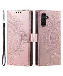 Samsung Galaxy A36 Hoesje Mandala Book Case met Pasjeshouder Roze Goud afbeelding