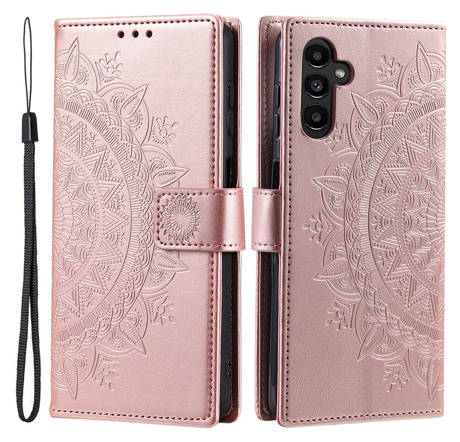 Samsung Galaxy A36 Hoesje Mandala Book Case met Pasjeshouder Roze Goud afbeelding 1
