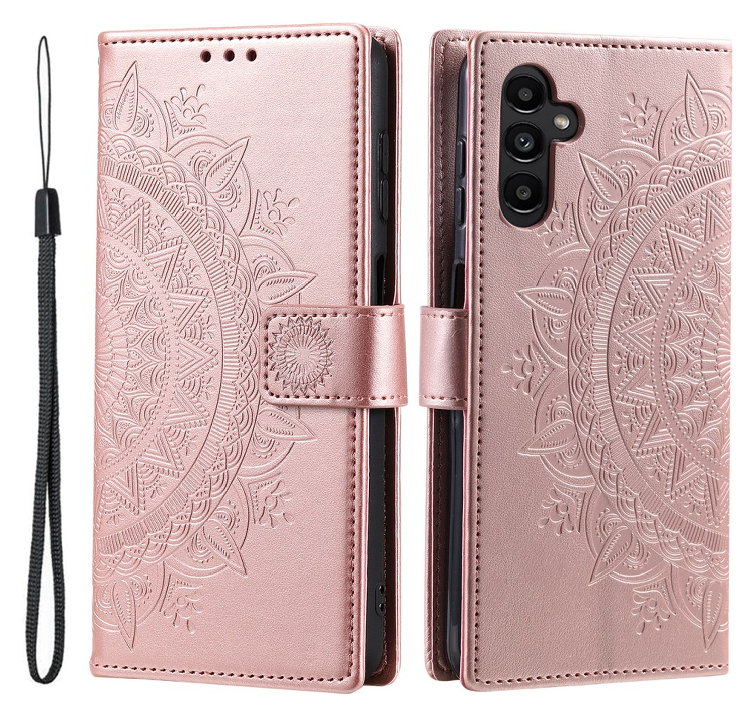 Samsung Galaxy A56 Hoesje Mandala Book Case met Pasjeshouder Roze Goud afbeelding 1