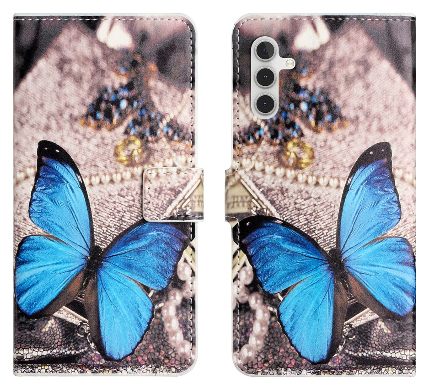Samsung Galaxy A56 Hoesje Print Book Case met Pasjeshouder Vlinder Blauw afbeelding 1