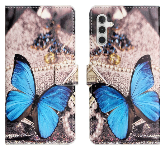 Samsung Galaxy A56 Hoesje Print Book Case met Pasjeshouder Vlinder Blauw afbeelding 1