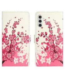 Samsung Galaxy A56 Hoesje Print Book Case met Pasjeshouder Roze Bloemen afbeelding