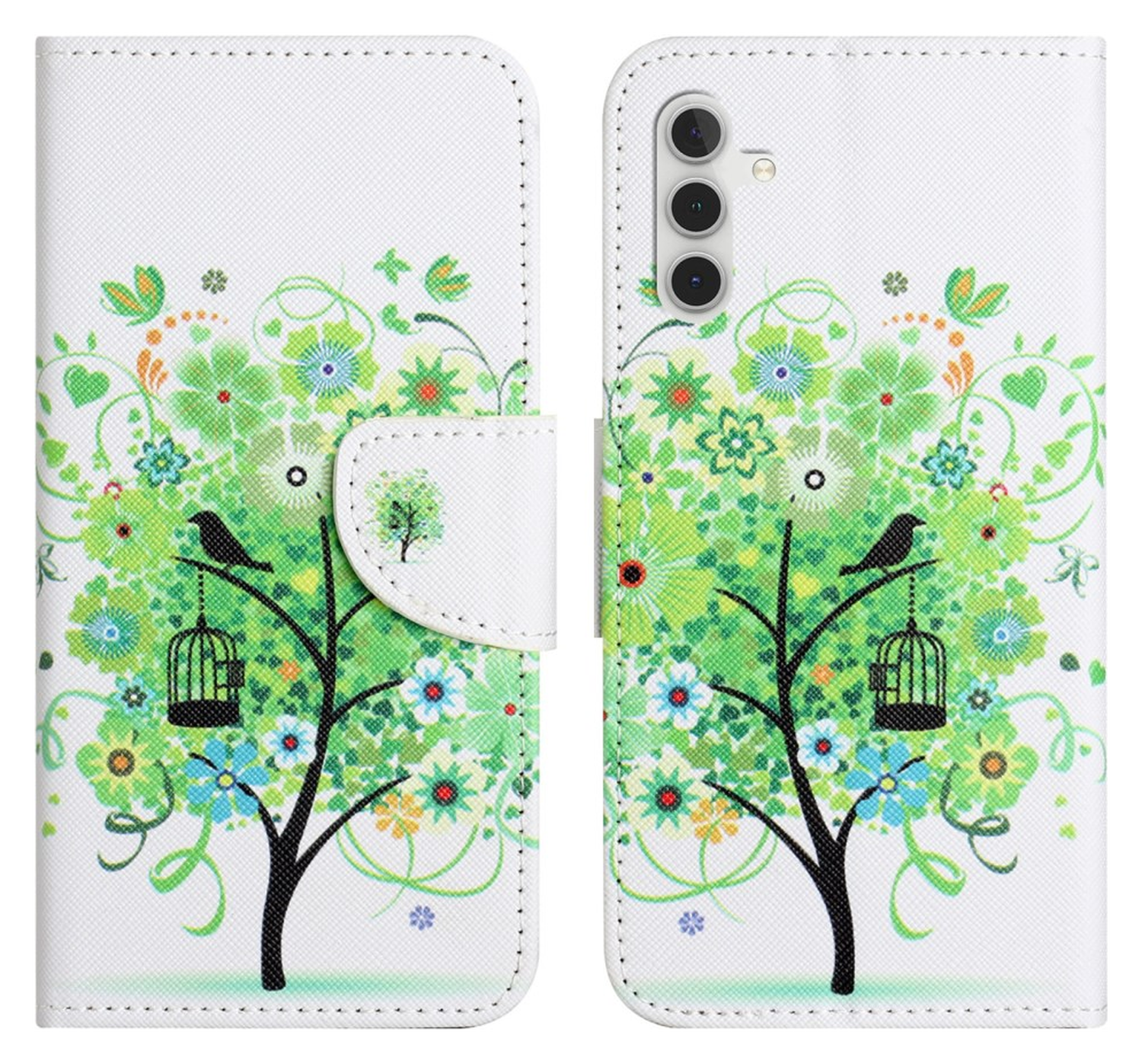 Samsung Galaxy A56 Hoesje Print Book Case met Pasjeshouder Bloemen Boom afbeelding 1