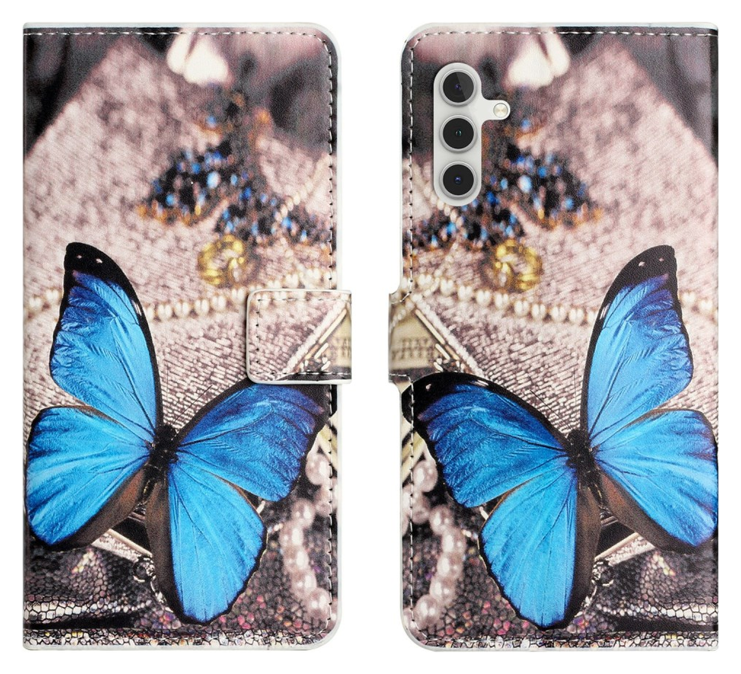 Samsung Galaxy A26 Hoesje Print Book Case met Pasjeshouder Vlinder Blauw afbeelding 1