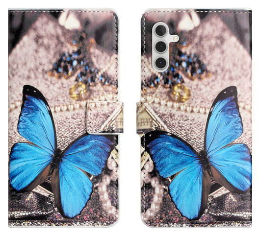 Samsung Galaxy A26 Hoesje Print Book Case met Pasjeshouder Vlinder Blauw afbeelding 1