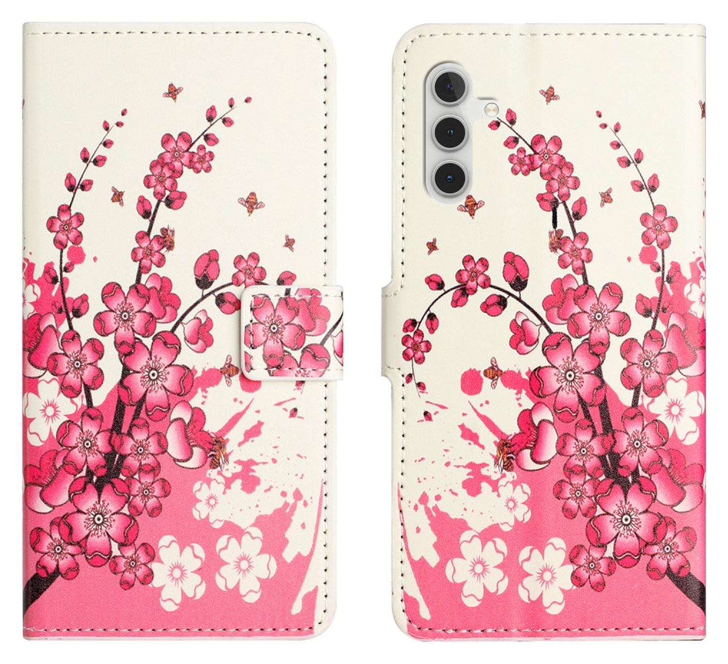 Samsung Galaxy A36 Hoesje Print Book Case met Pasjeshouder Roze Bloemen afbeelding 1