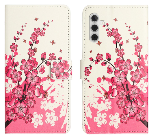 Samsung Galaxy A36 Hoesje Print Book Case met Pasjeshouder Roze Bloemen afbeelding 1