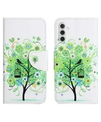 Samsung Galaxy A36 Hoesje Print Book Case met Pasjeshouder Bloemen Boom afbeelding
