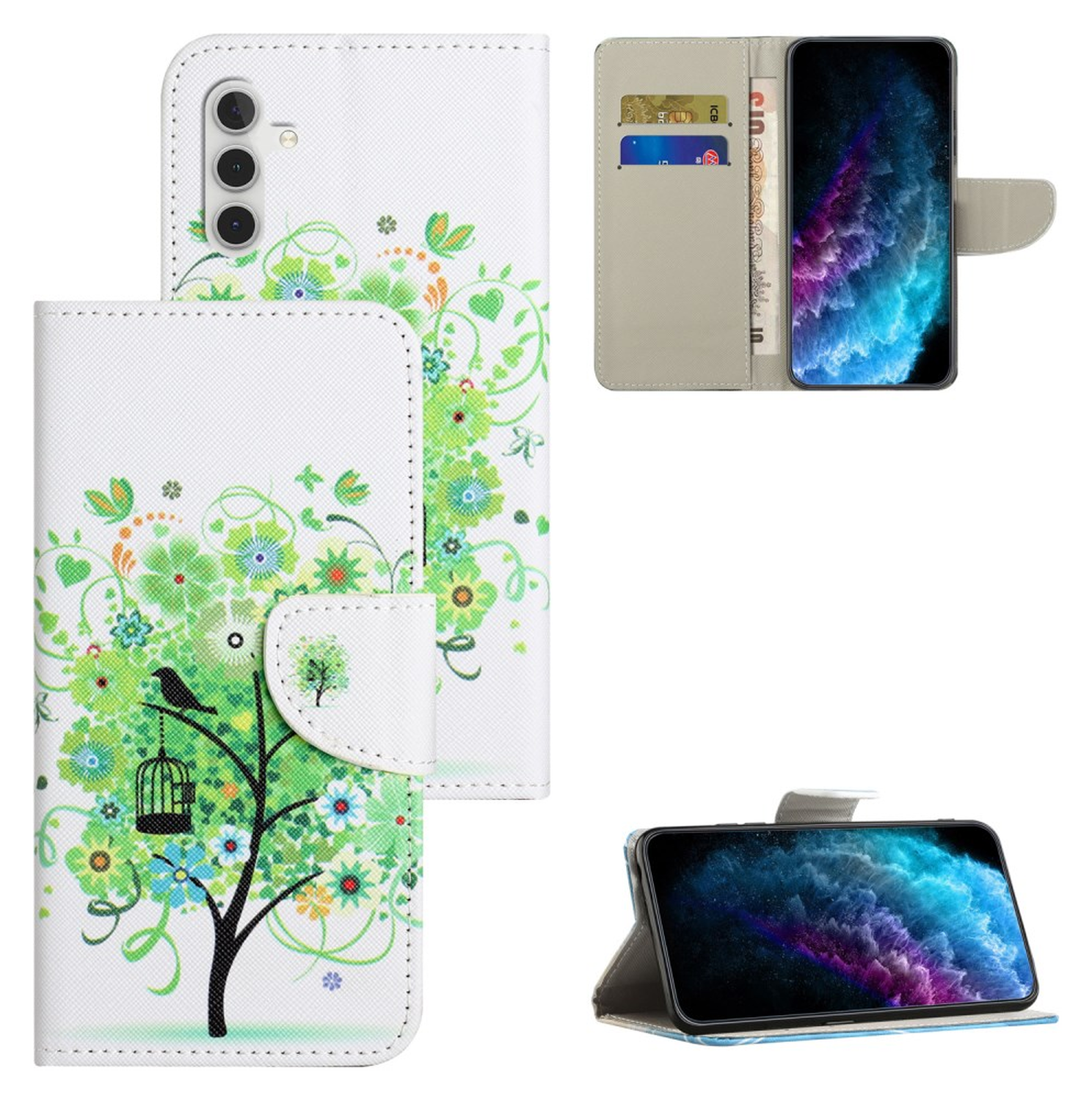 Samsung Galaxy A36 Hoesje Print Book Case met Pasjeshouder Bloemen Boom afbeelding 6