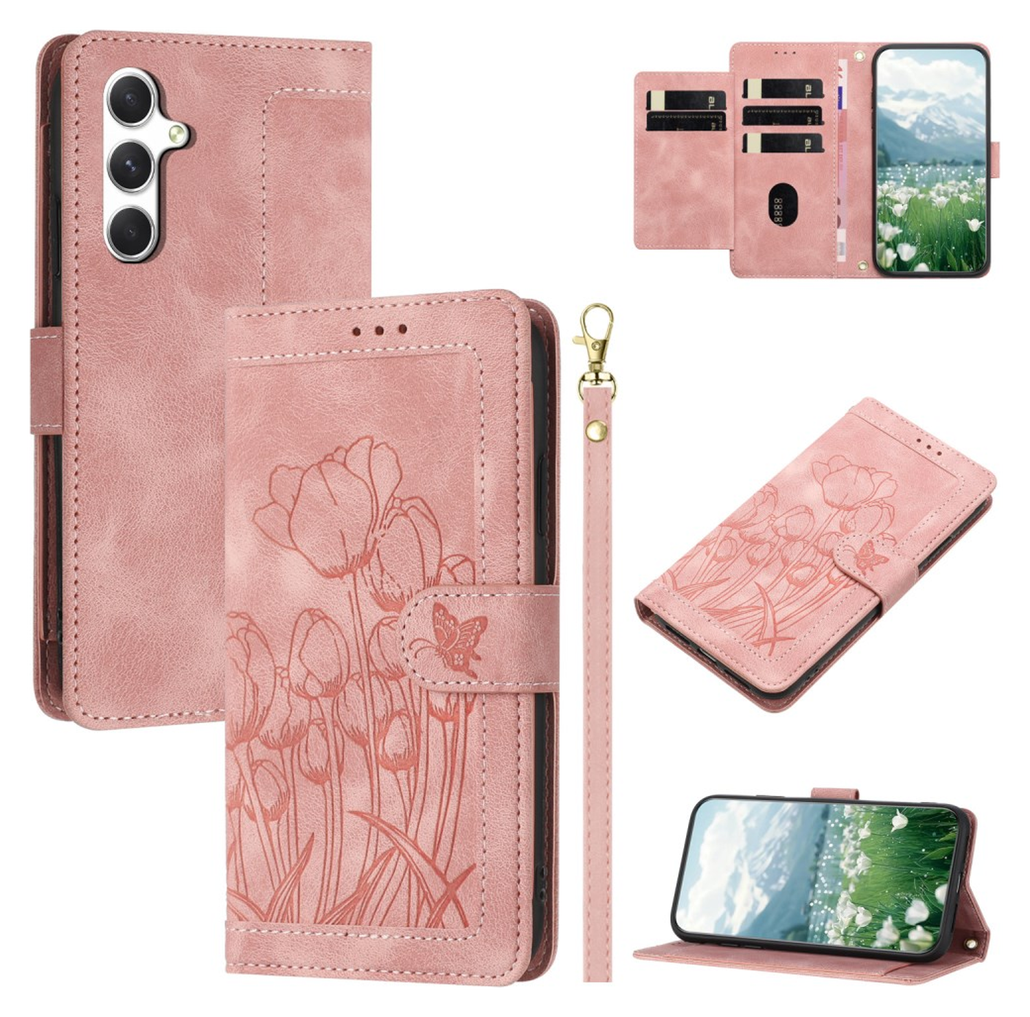 Samsung Galaxy A26 Hoesje Tulpen Book Case met Pasjeshouder Roze afbeelding 2