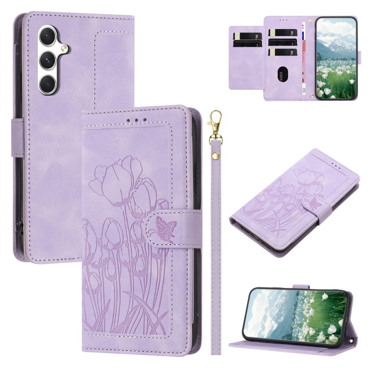 Samsung Galaxy A26 Hoesje Tulpen Book Case met Pasjeshouder Paars afbeelding 2