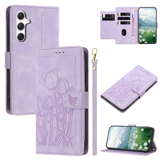Samsung Galaxy A26 Hoesje Tulpen Book Case met Pasjeshouder Paars afbeelding 2